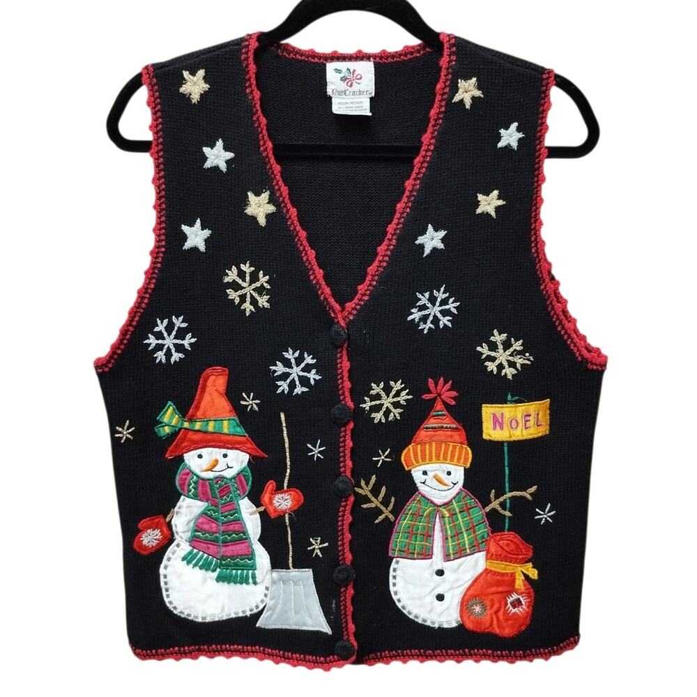 Vintage Nutcracker Womens Novelty Ugly Christmas Sweater Vest Medium Snowmen